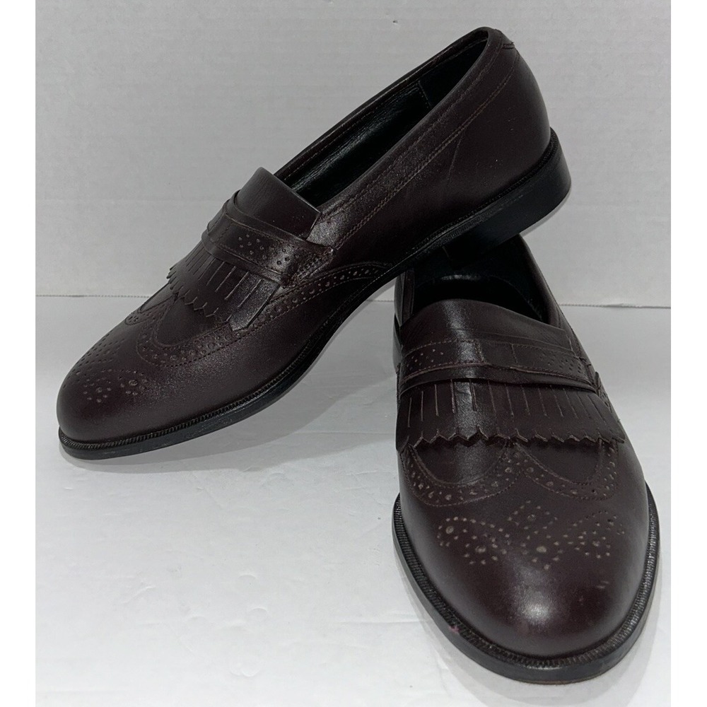 Oakton Mens Brown Leather Kilt Slip On Loafer Wingtip Shoes Size 10 D‎